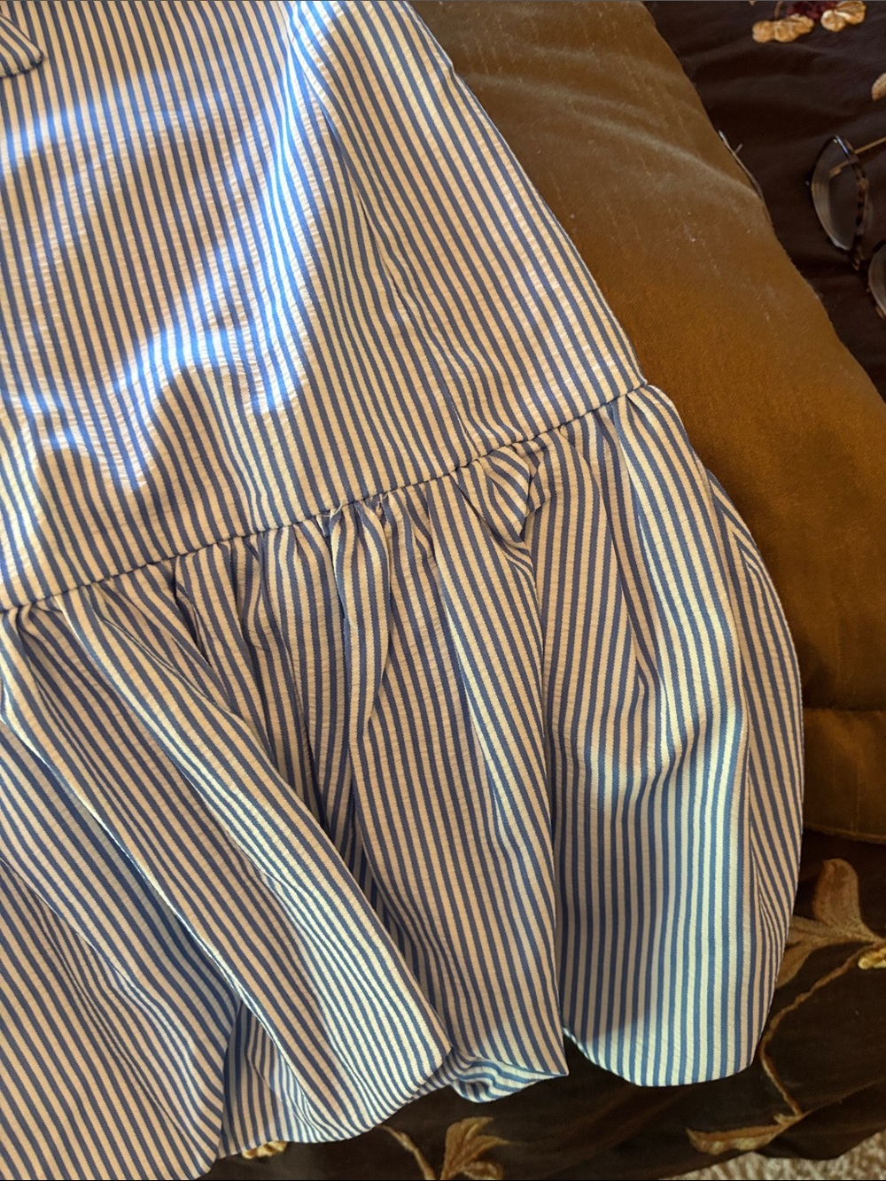 Edikted Blue and White Striped Tie-Neck Ruffle Mini Dress - Picture 7 of 9